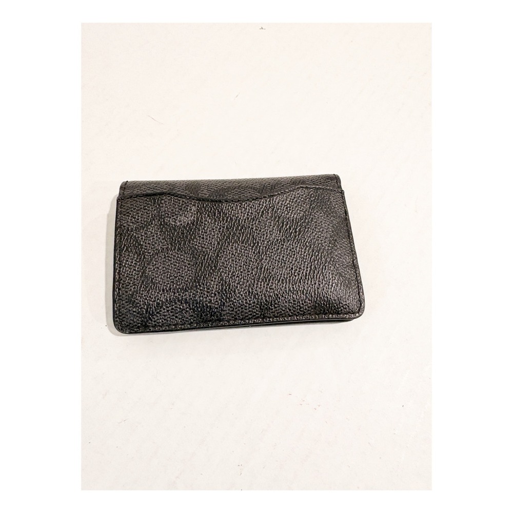 Coach Mens Signature Canvas Bifold Card Case Wallet Charcoal Black Monogram - Picture 1 of 5